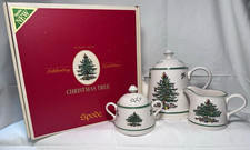Spode Christmas Tree 3-Piece Tea Set Teapot w/ Lid Sugar Bowl Creamer Boxed