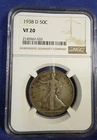 1938 D 50C NGC VF 20 1938-D WALKING LIBERTY HALF DOLLAR SILVER 50c