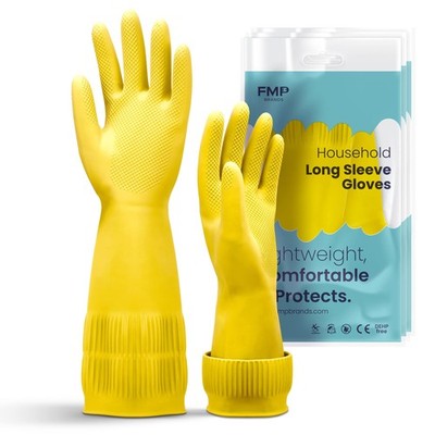 FMP Brands Yellow Large 12 Pair Pack of 15 Inch Extra Long Rubber Dishwashing...