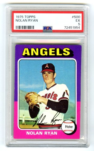 NOLAN RYAN~1975 TOPPS PSA-5 (EX) HOT WELL-CENTERED 51-YR-OLD CARD#500 (NEW CASE)