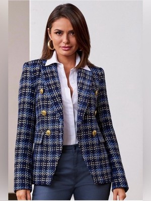BOSTON PROPER br Double Breasted Plaid Tweed Blazer. br Size 2