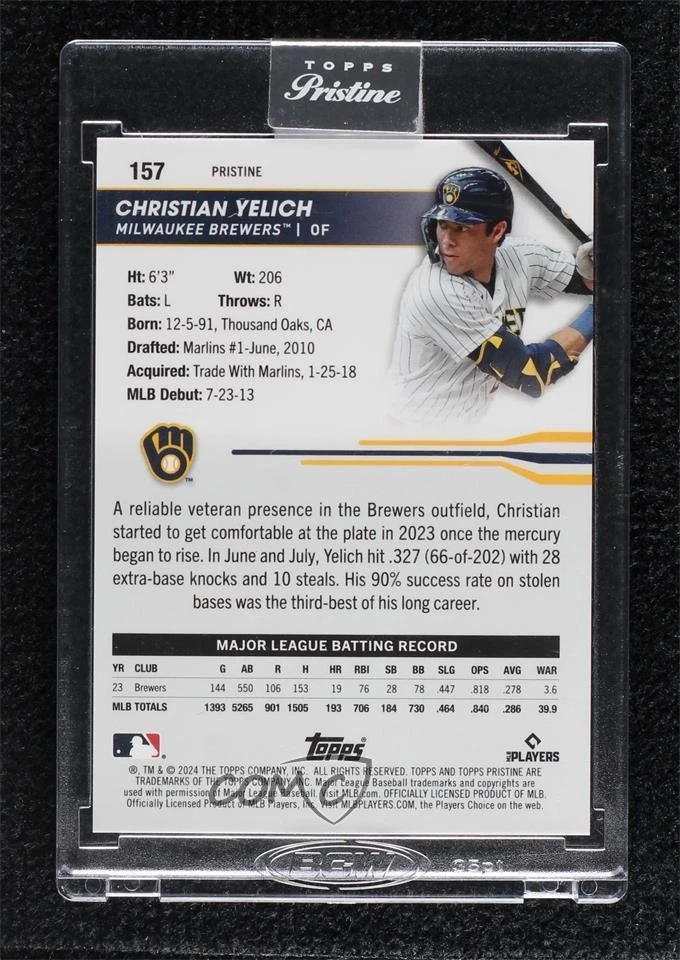 2024 Topps Pristine Purple Pristine Pulsar Refractor /99 Christian Yelich #157 - Image 2 of 2