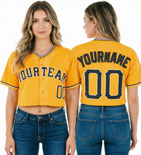 Custom Cropped Baseball Jersey Shirts for Women Y2k Button V Neck Crop Tee Tops