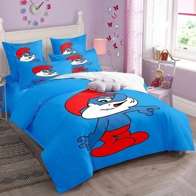 Smurfs Cartoon Bettwäsche Set 01.Papa Smurf Bettbezug135x200 Kissenbezüge80x80