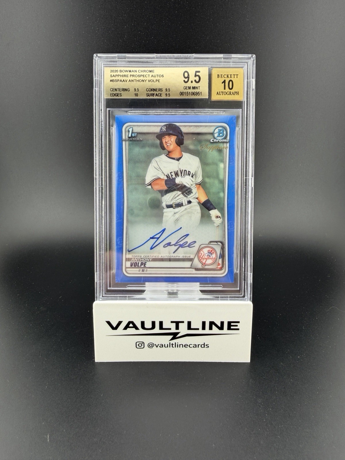 2020 Bowman Chrome Anthony Volpe Sapphire Prospect Auto #BSPAAV Mint 9.5 10