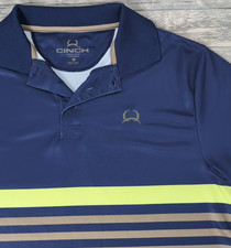 Cinch Golf Polo Shirt Mens Medium Blue Striped Short Sleeve Arenaflex Western