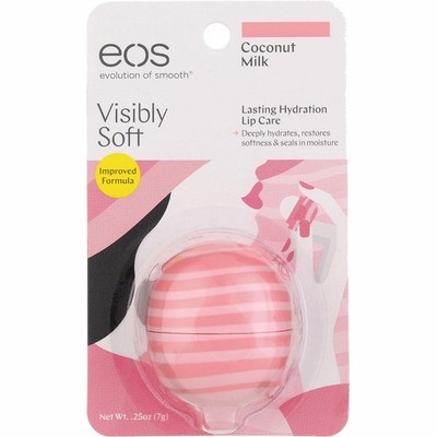 6 Pack eos Visibly Soft Lip Balm Sphere, Coconut Milk, 0.25 oz