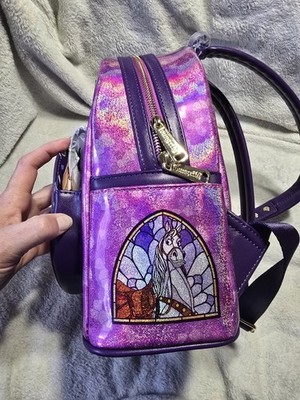 Loungefly Disney Beauty and the Beast Mini Backpack Purple Iridescent Stained