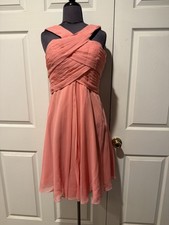 Angelina Faccenda Mori Lee Coral Chiffon Bridesmaid Dress Size 12 204340