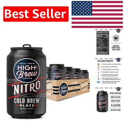 High Brew Nitro Black Cold Brew - Sugar Free & Dairy Free, 10 Fl Oz - Pack of 12