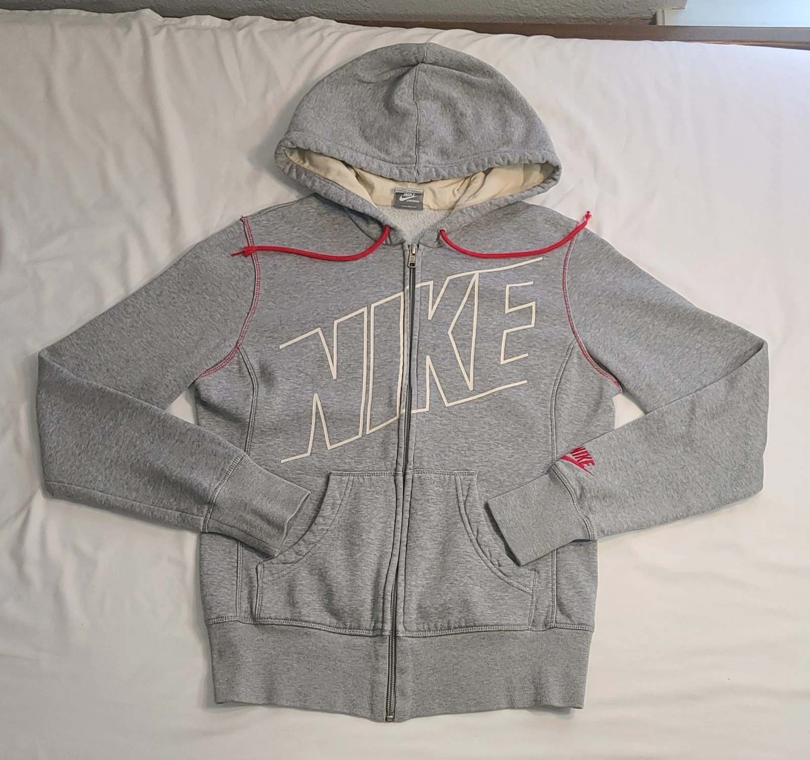 Nike Sportswear Hoodie Women's M (8-10) Full Zip Gray Sweatshirt Cotton Blend