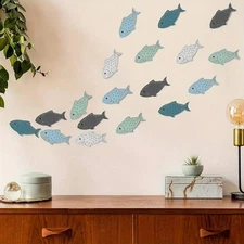 20Pcs Wooden Fish Wall Decor Beach Themed Room Decor Coastal Nautical Art for