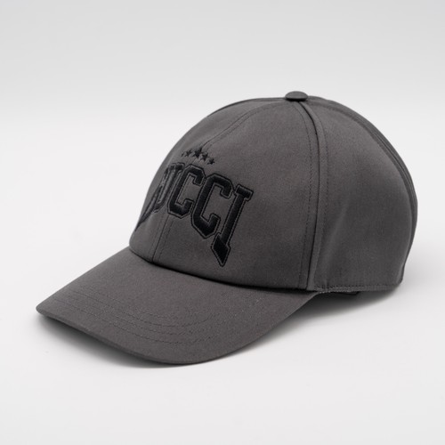 Gucci Men's Grey Baseball Cap Black Logo Embroidered Cotton Hat Size M 58cm