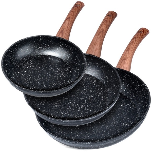 Bratpfannen Set Pfanne Granit Antihaft Black&Wood 20/24/28 Cm 3-Tlg Induktion-image