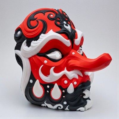 Tengu Vollgesichtsmaske 3D gedruckt japanischer Dämon Cosplay Display rot schwarz weiß