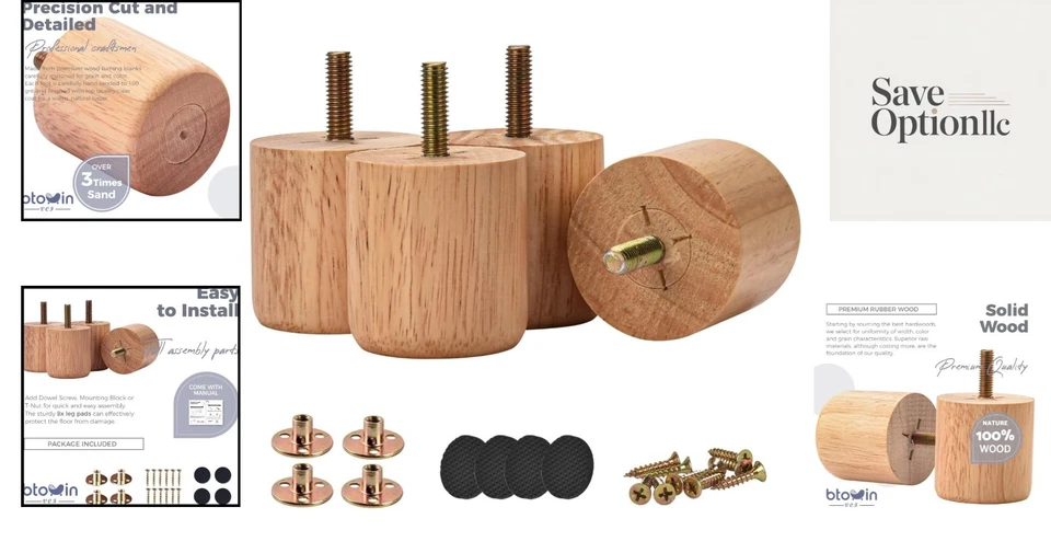 Upgrade Your Furniture with 4 Pcs 2'' Round Solid Wood Bun Legs - Easy Install - Image 2 of 4