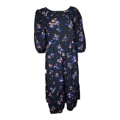 Ava & Viv Dress Womens Size 1X Black Blue Floral Boho Tiered Midi Lightweight
