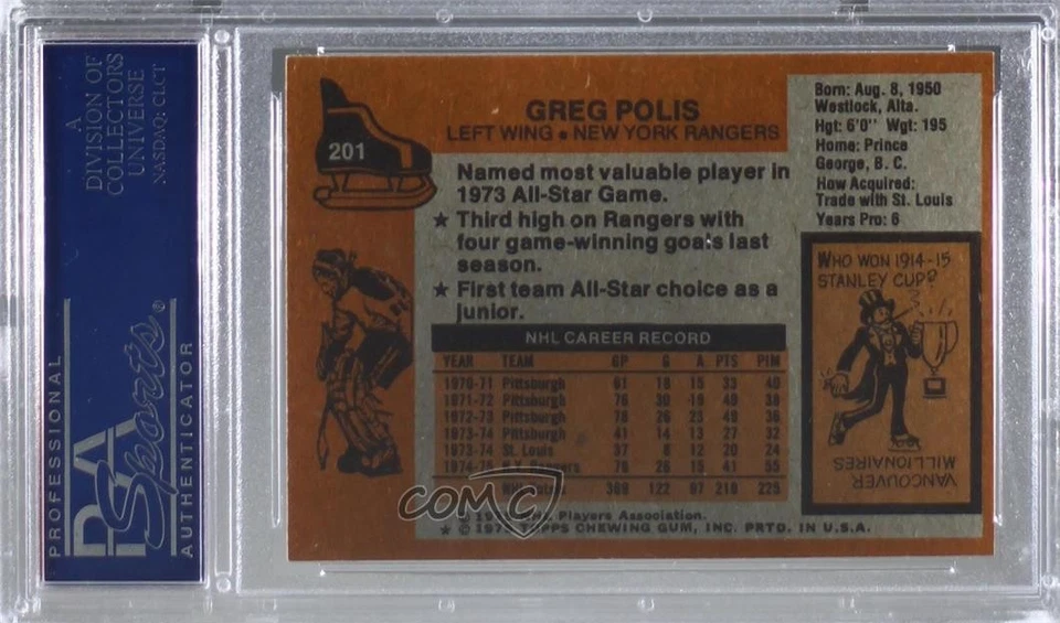 1975-76 Topps Greg Polis #201 PSA 7 - Image 2 of 2