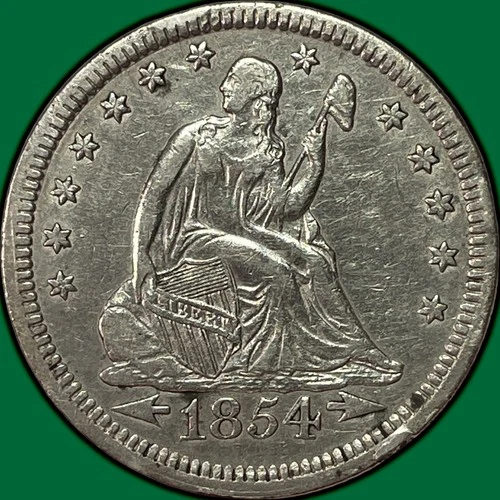 1854 Arrows Seated Liberty Quarter Extremely Fine XF+ Coin Lightly Cleaned 33982