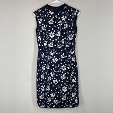 Carolina Herrera Sheath Dress Women's Size 4 Sleeveless Floral Blue Silk Cotton