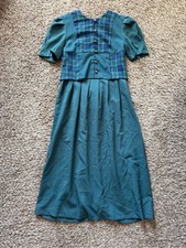 Vintage Miss Dorby Plaid Bodice Green Midi Tea Dress L