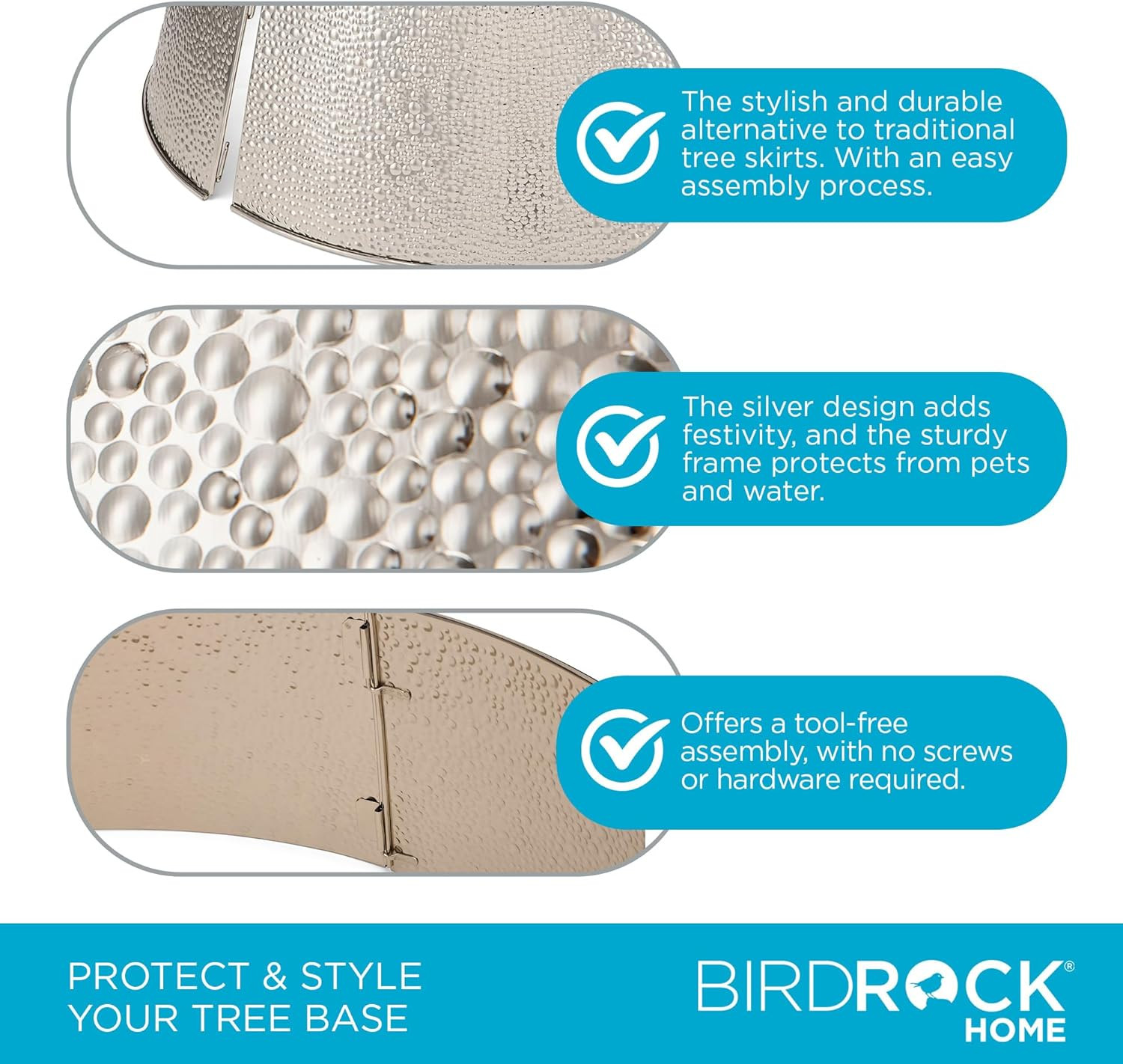 BIRDROCK HOME 4-Panel Christmas Tree Collar - Silver Bubble Tree Skirt - 26" Bas