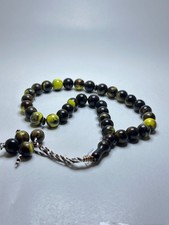 BLACK YELLOW SWIRL ISLAMIC PRAYER BEADS MISBAHA TASBIH ROSARY TASBEEH MEDITATION