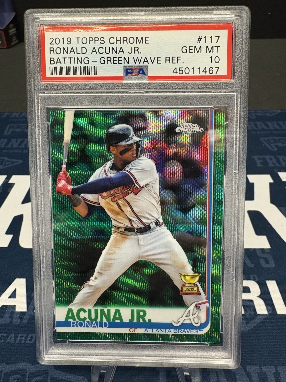 2019 Topps Chrome Ronald Acuna Jr. Batting-Green Wave Ref. #57/99