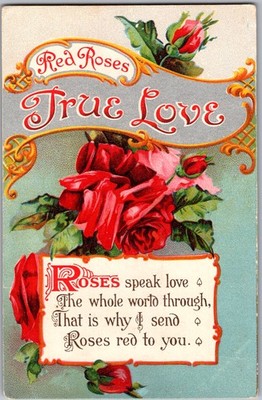 Antique Postcard True Love Roses Sent Edith 1910s 1910s