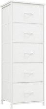 Somdot 5-Drawer Tall Chest of Drawers - White Leather Storage Organizer