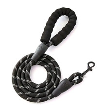 Durable Reflective Dog Leash with Padded Handle 6 ft. Heavy Duty Rope Lead Black
