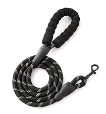 Durable Reflective Dog Leash with Padded Handle 6 ft. Heavy Duty Rope Lead Black