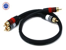 Monoprice Premium 1.5ft 2 RCA Plug Cable Black Plug 2 22AWG