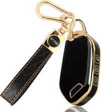 Key Fob Cover with Leather Keychain, Stylish TPU Key Fob Shell-For Kia Black