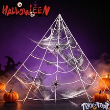 Halloween Triangular Spider Web w/ 2 S Spiders Giant Outdoor Scary Cobweb Decor