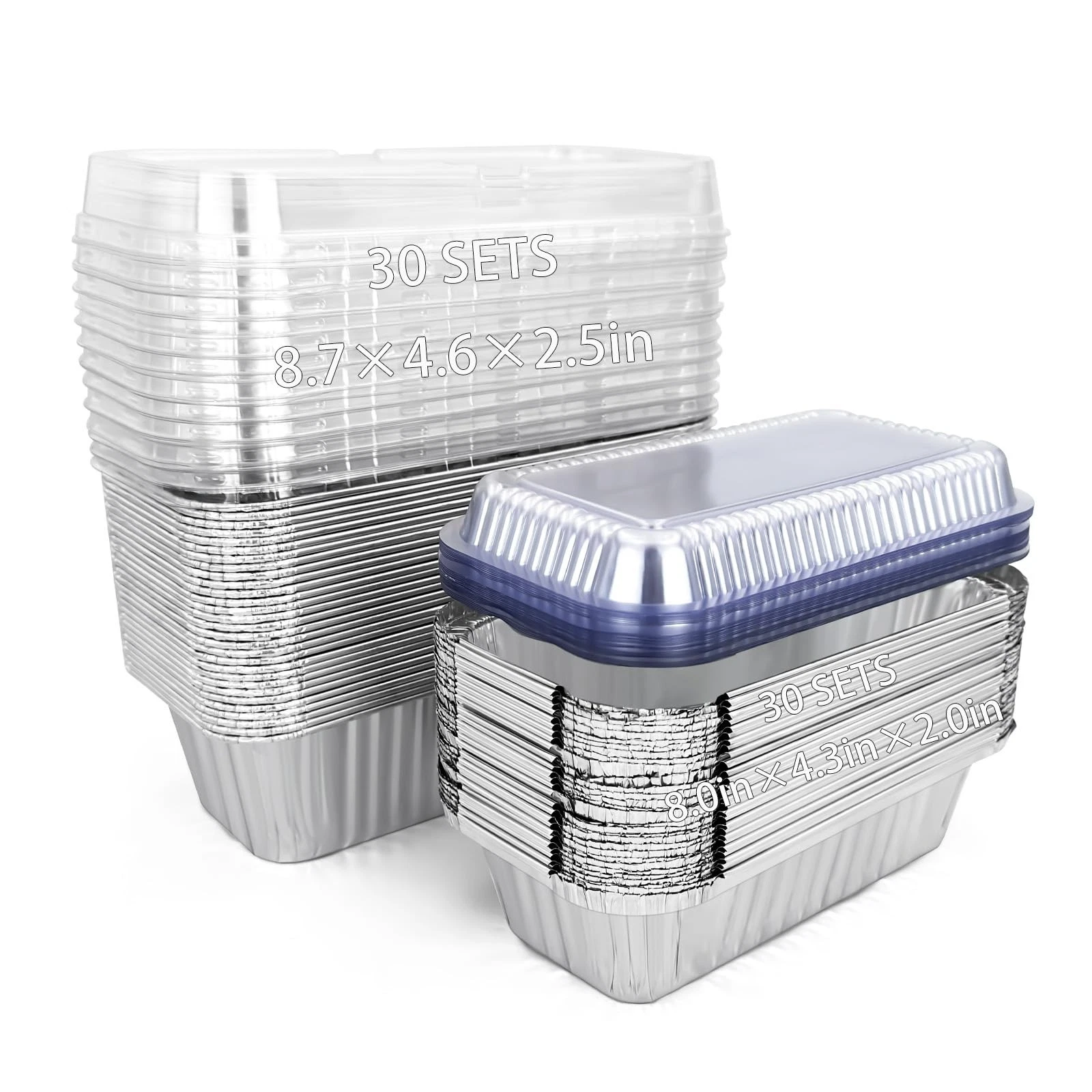 60 Pack Disposable Foil Loaf Pans with Lids Combo Set,30 Pack 8.7x4.6x2.5 Alu...