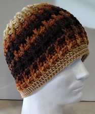 Waffle Stitch Beanie Hat Warm Browns Rust Hand Crochet Unisex HipHop