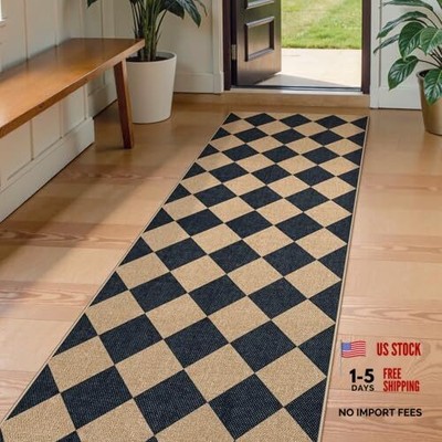  Colette Checkered Easy Jute Runner Rug, 2x8 Hallway Kitchen Runner Rug Non 