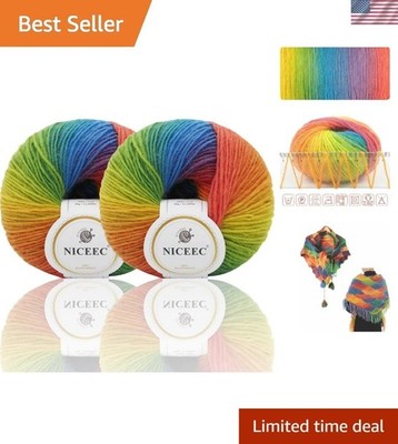 2 Pack Rainbow Gradient Wool Yarn - Easy to Work with, Perfect for All Crafts