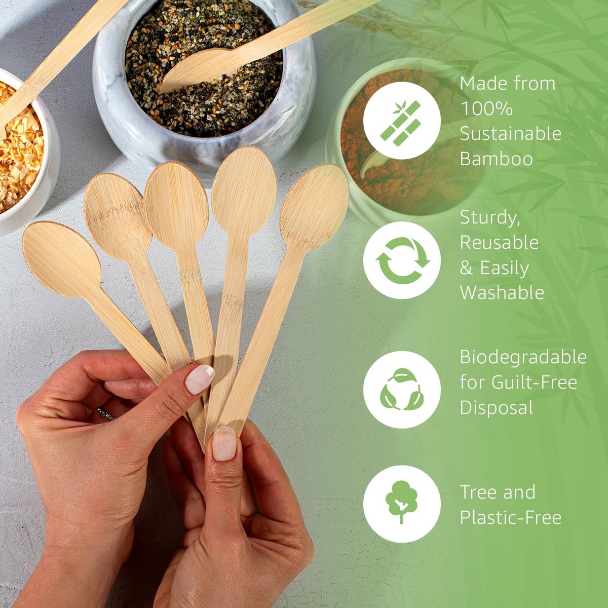 Ibambo 100 Bamboo Spoons Set - Eco Friendly Cutlery 500 Biodegradable Spoons ...