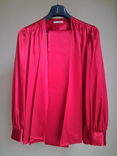 Yves Saint Laurent Rive Gauche, Saint Laurent Rive Gauche Vintage 90er - Bluse + Seidengürtel rot - Gr. 38