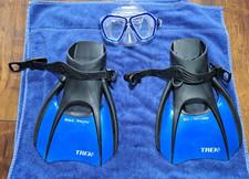U.S. Divers TREK Fins  Tempered Mask Set M 7-10 40-44 Blue Black  NO SNORKEL 