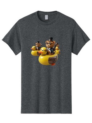 Steampunk-Bears-Riding-Ducks Mens Graphic Tee, 100% Cotton, Casual Summer Wear