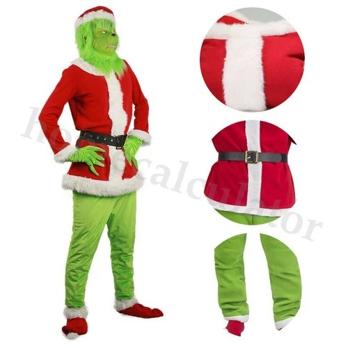 Adult Costume The Grinch Mens Christmas Santa Xmas Cosplay Fancy Outfit Set UK - Picture 16 of 16