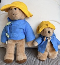 Vintage Eden Toys Paddington Bear Plush Pair Bundle Blue Coat Yellow Hat