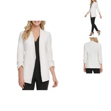 DKNY Women's Foundation Long Sleeve Open Jacket Ivy/Ivory Large
