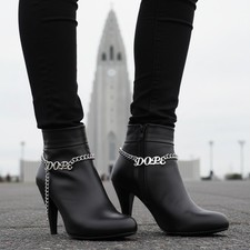 Women 2PCS Silver Metal Chain Boot Bracelet Shoe DOPE Charm Handmade In USA