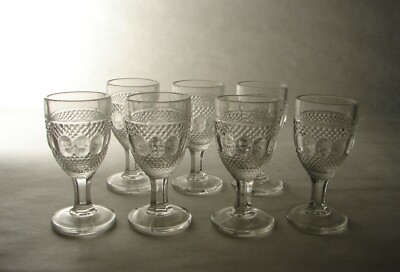 Set of 7 EAPG Indiana Glass Company #30 Dewdrop and Rain Drop Stemware Cordials