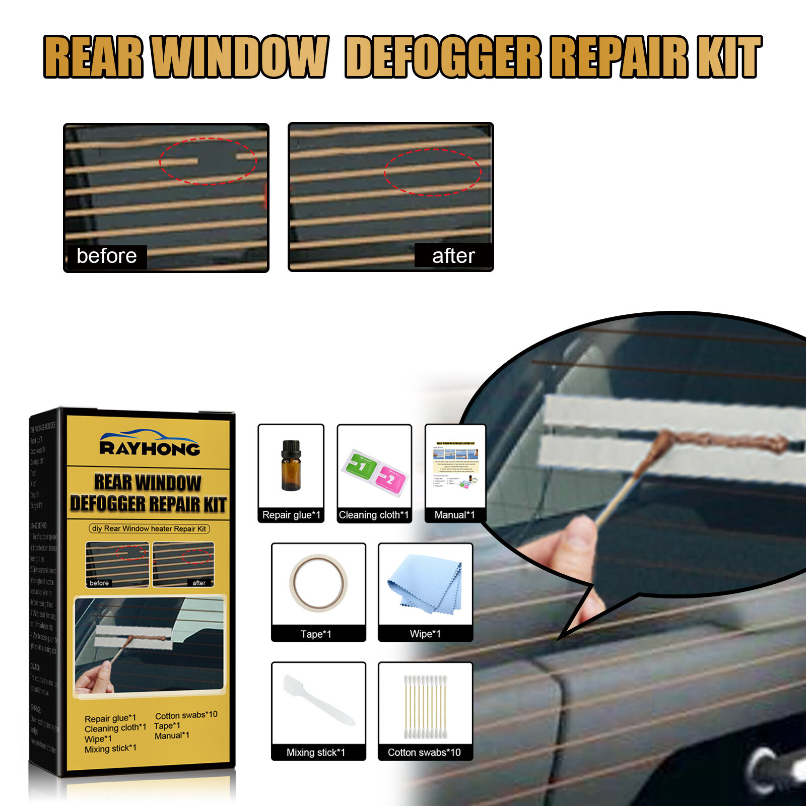 Car Rear Window Defogger Heater Grid Lines Repair Kit for Scratched Defroster
