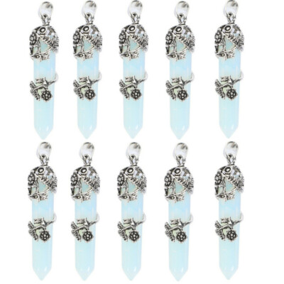 10pcs Artificial Opal Stone Hexagonal Prism Point Pendant DIY Necklace Jewelry